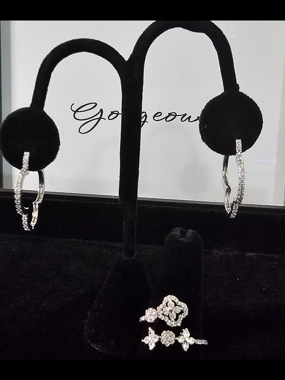 Elegant Silver Rhinestone Hoop Earrings and Ring Set